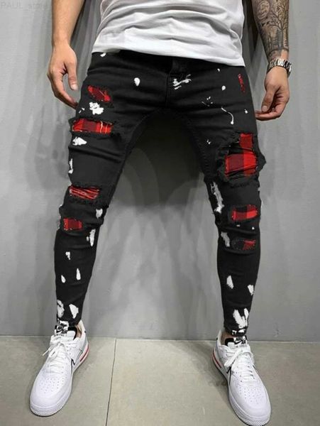 Jeans uomo uomo estate alta qualità patchwork colore cerniera controllo accessi foro sottile giacca jeans hip-hop 230706 L230724