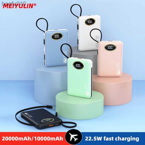 MEIYULIN 20000mAh Banco de potência de grande capacidade 22,5W Carregamento rápido Bateria sobressalente externa Embutida Cabo USB C para iPhone 14 Xiaomi L230619