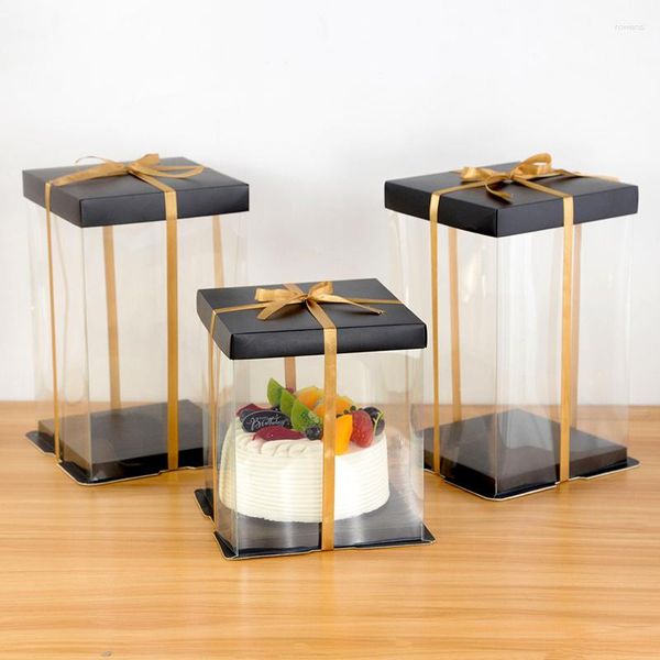 Hediye sargısı siyah şeffaf kek kutusu kare ambalaj kutuları Diya Gül Oyuncak Ayı Hediyeleri Düğün Doğum Günü Festivali