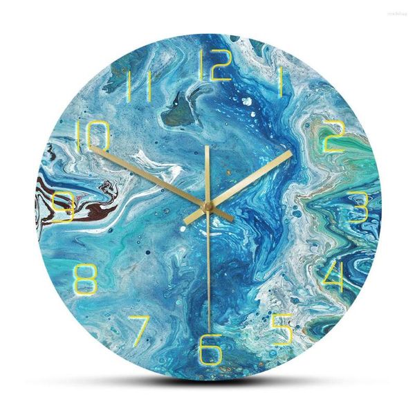 Orologi da parete Arte fluida Pittura astratta versata Opera d'arte Orologio decorativo Motivo in marmo Stampato Arredamento d'interni contemporaneo