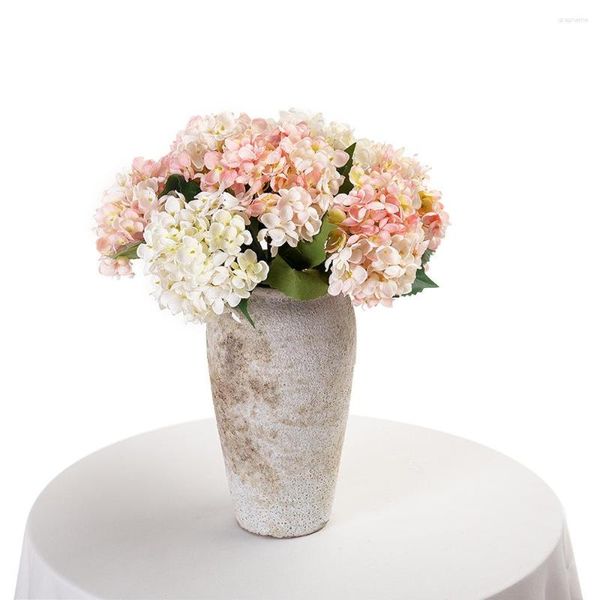 Fiori decorativi Simulazione Ortensia Bouquet di seta artificiale Piante verdi Matrimonio Sposa Holding Road Leading Flower Home Garden Decor