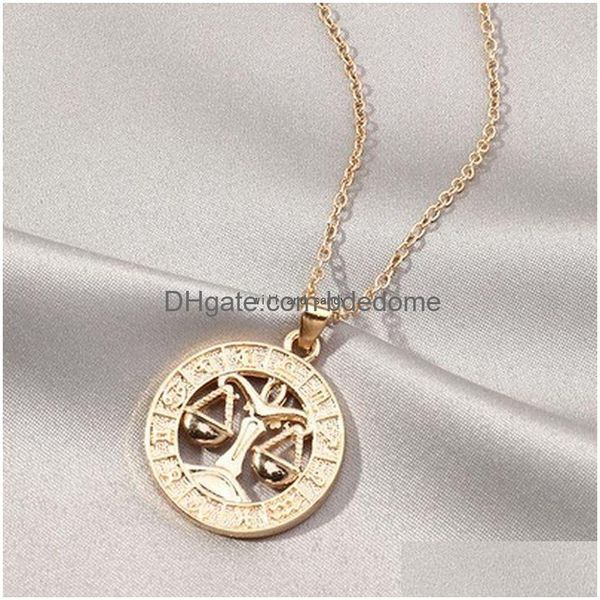 Anhänger Halsketten Update 12 Sternzeichen Halskette Münze Goldkette Widder Stier Anhänger Charm Star Choker Astrologie für Frauen Mode Je Dhbln