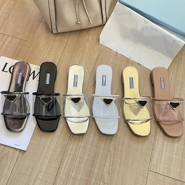 Designermode Damen Slide Sandalen Bling Strass Perle Flache transparente Badezimmer Hotel Resort Strandschuhe Slipper Slip on Open Toe Sommer Slides