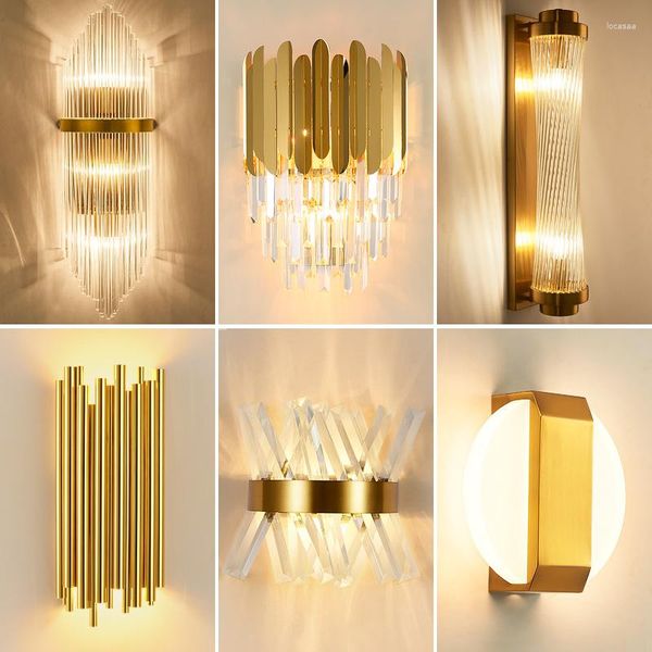 Lampada da parete moderna LED oro cristallo per camera da letto comodino soggiorno luce interna casa decorazione sconce