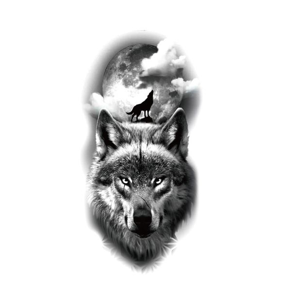 Волчья волка луна Временная татуировка наклейка для мужчин рука рука