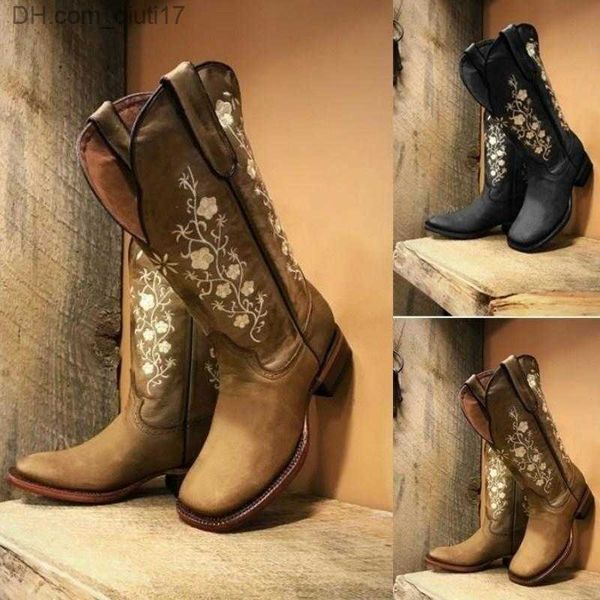 Сапоги Women Boots Boots Fashion Floral вышитые западные ботинки теплые женские женские колена высокая верховая езда Vintage Outdoor 2020 New Z230724