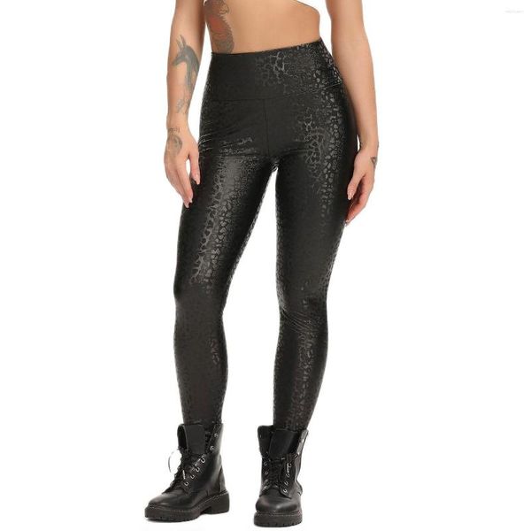 Активные брюки леопардовые кожаные леггинсы Женщины фитнес -йога высокая талия сексуальные пышные эластичные леггины женские брюки моды толстые