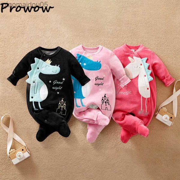 Prowow 0-18M Cartoon Dinosaurier Baby Footies Strampler Neugeborenen Baby Pyjamas Kinder Overalls Herbst Winter Baby Junge Mädchen kleidung L230712