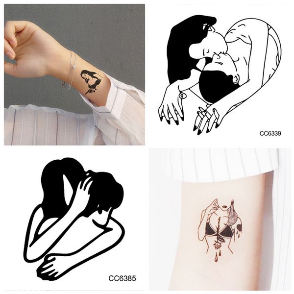 Novos adesivos de tatuagem temporária sexy à prova d'água preto linhas desenhadas à mão braço corpo tornozelo DIY amante moda tatuagem decalques atacado