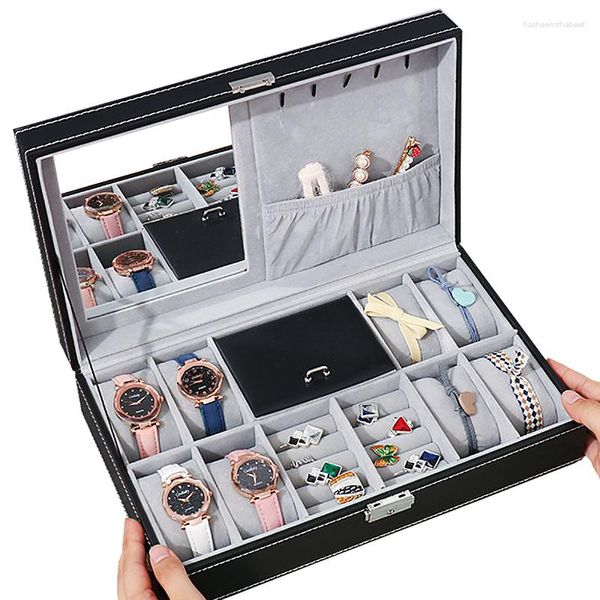 Uhrenboxen Lederbox Herren Organizer Schmuck Display Schublade abschließbares Gehäuse 8 Slots Ringe Tablett mit Schloss