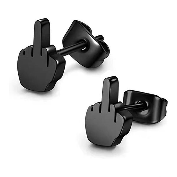 Stud Hip Hop Vertical Middle Finger For Women Men Punk Stainless Steel Anchor Earrings Piercing Rings Party Fashion Jewelry Gift 1 Drop Deli