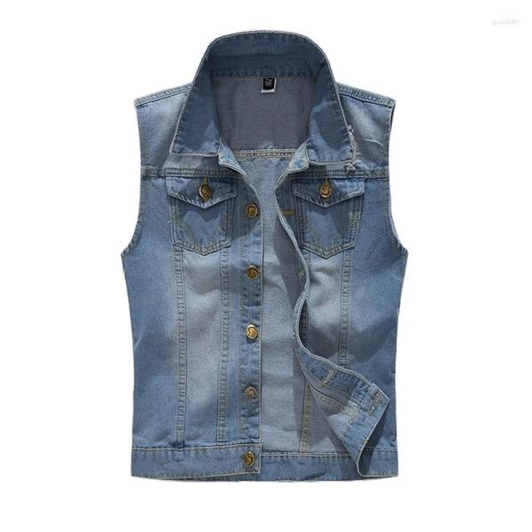 Gilet da uomo 20233 Giacca da uomo da cowboy slim fit Gilet jeans strappato senza maniche Gilet casual Cappotto di jeans M-5XL