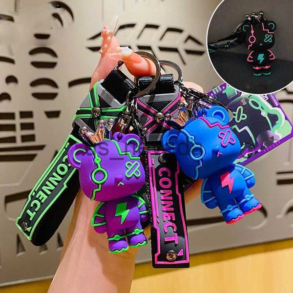 Schlüsselanhänger Lanyards Kreative Nachtlicht Blitz Säbel Bär Auto Schlüsselbund Cartoon Connect Punk Bär Puppe Tasche Anhänger Schlüssel Kette Freund Kinder Geschenk J230724