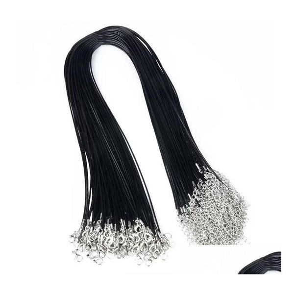 Cavo Filo 100 Pz/lotto 1.5Mm Cera Nera Pelle Serpente Collana String Corda Catena Per Gioielli Di Moda Fai Da Te 45Cm-60Cm Goccia All'ingrosso Deli Dh5Sn