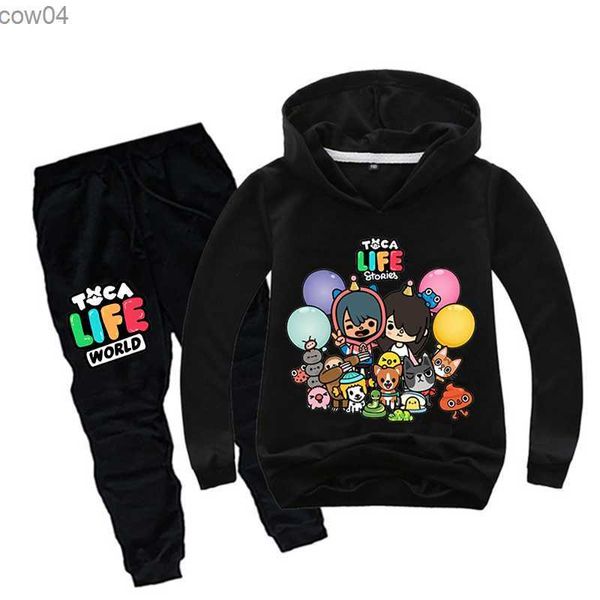 Toca Boca Life World Bambini Neonati maschi Toca Life World Set di felpe Top per bambini + Pantaloni Bambini Ragazzi Ragazze Vestiti Felpe con cappuccio Suit L230625