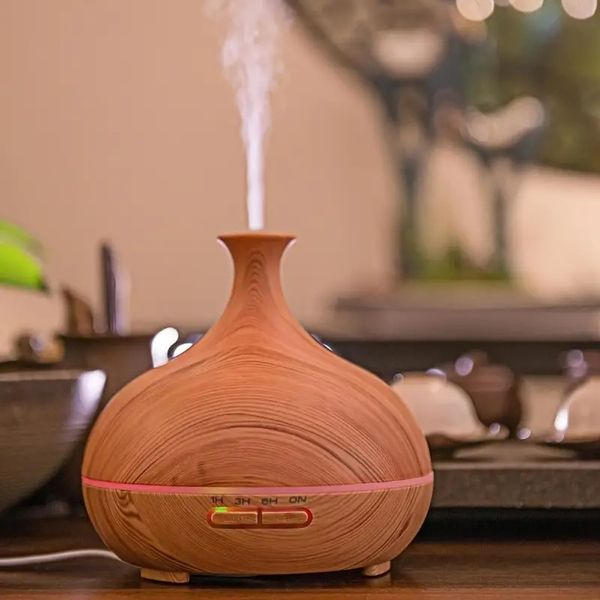 Diffusori di olio da 500 ml Diffusore ad ultrasuoni Umidificatore a nebbia fredda con 4 timer 7 colori Luce senz'acqua Spegnimento automatico per ufficio di grandi dimensioni