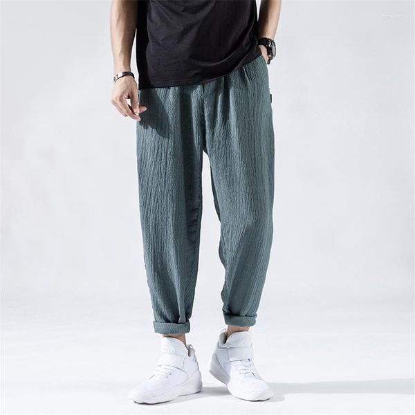 Мужские брюки 2023 Мужчины тонкий ледяной шелк повседневный японский хараджуку с твердым цветом свободный плюс размер быстрый сухой брюк гарем мужчина мужчина