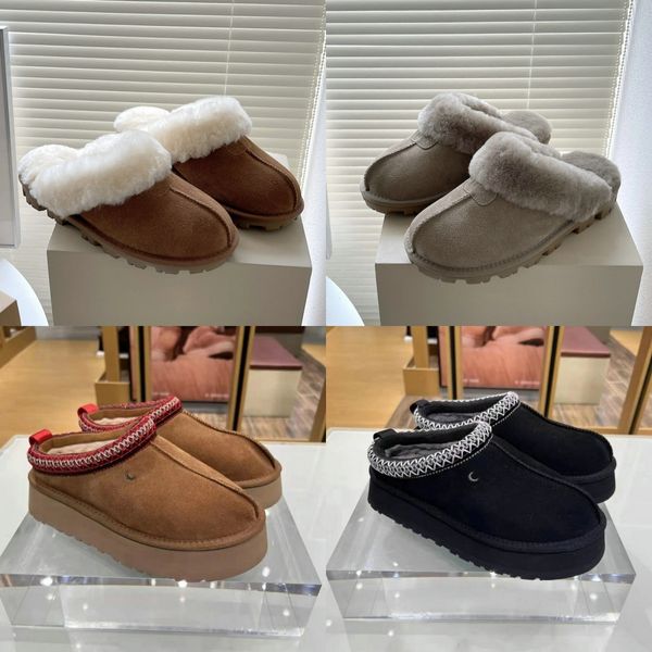 Chinelos de pelúcia de designer chinelos de plataforma australianos ug arranhões sapatos de lã Sheepskingold pele de couro Sheep marca clássica casuais chinelos femininos quentes 10A