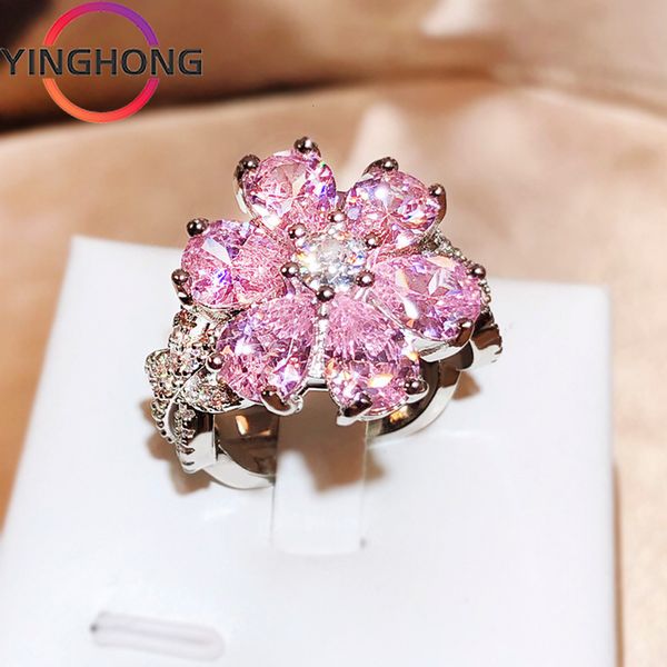 Fedi nuziali QueXiang S925 argento sterling rosa a forma di cuore zircone temperamento anello dolce per le donne gioielli Y2K fascino regalo di lusso 230724