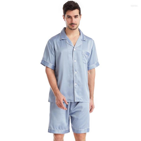 Conjuntos de pijamas de seda de cetim de verão para homens, conjuntos de pijamas masculinos, sexy, estilo moderno, macios e aconchegantes, roupas de casa para