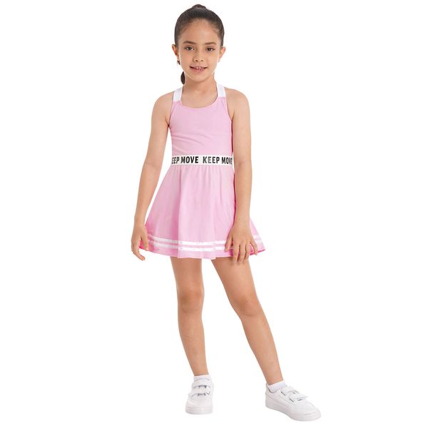 2pcs Kids Girls Summer Sport Suit Badminton Теннисное платье повседневное рукавочное платье A-Line Press+Шорты для тренажерного зала.