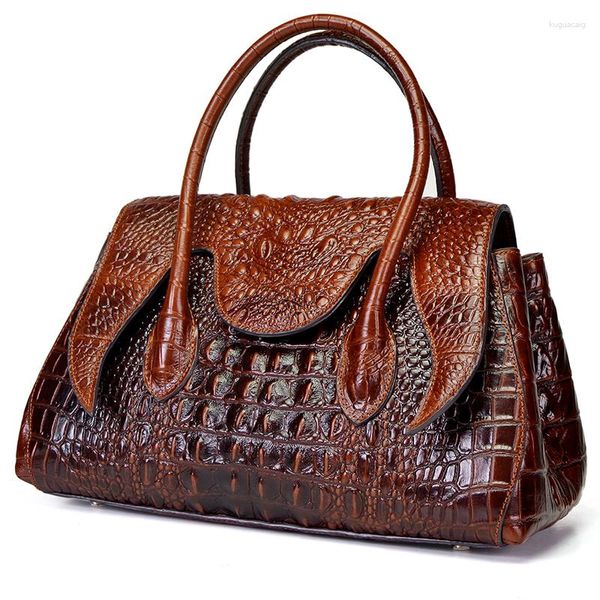 Bolsas para noite Feminina Alça de ombro superior Crocodilo Padrão Pasta retrô Cera de óleo genuína Couro Corpo transversal Bolsa mensageiro bolsa de mão