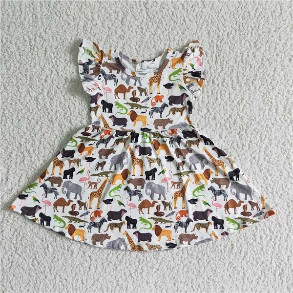 Großhandel Sommer Tier Zoo Boutique Baby Mädchen Sommer Neue Kleidung Kurzarm Twirl Kleid Kinder Mode Kleinkind Kleidung