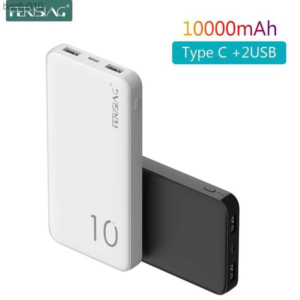 FERISING Dual USB + Type C Power Bank 10000mAh PowerBank 10000 mAh Carregador de bateria externa portátil para Xiaomi Mi 10 9 L230619