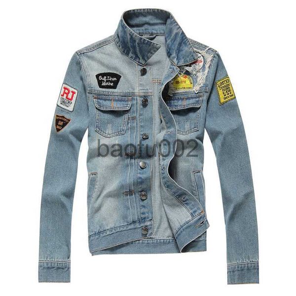 Erkek Ceketler 2020 Lüks Erkek Denim Ceketler Moda Deliği Kot Ceket Mens Pamuk Çarşamba Ceketleri Ceket Uzun Kollu Erkek Giyim Boyutu 3xl 50 J230724