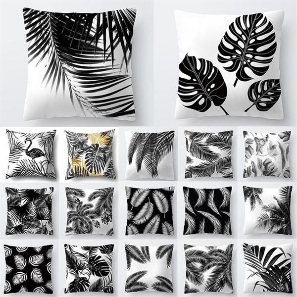 Yastık dekoratif yastık İskandinav dekorasyon ev tropikal yastık kapağı siyah beyaz bitki yaprakları dekor atma kanepe2571
