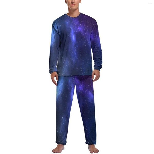 Herren-Nachtwäsche, Weltraum-Galaxie-Pyjama, Herbst, 2-teilig, abstrakter Druck, trendige Pyjama-Sets, männliche Langarm-Raumdesign-Nachtwäsche