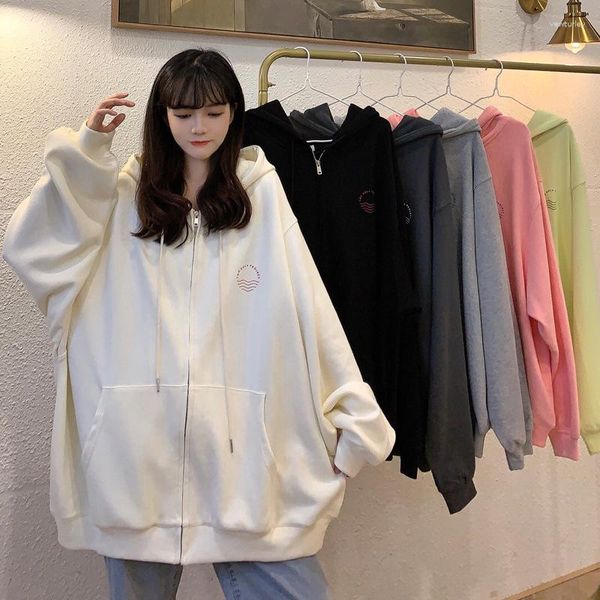 Moletons femininos com capuz oversized jaqueta solta com zíper 2023 doce coreano outono doce cor roupas femininas Y2k Streetwear