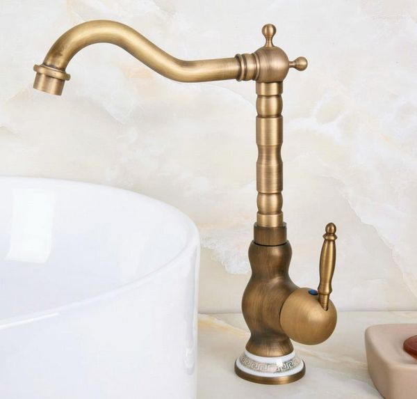 Rubinetti da cucina Vintage Retro Ottone antico 360 Beccuccio girevole Rubinetto per lavabo da bagno Rubinetto per lavabo Miscelatore per acqua fredda e acqua Dnfaa4