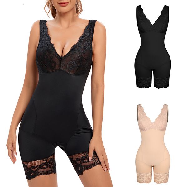 Taillen-Tummy Shaper Damen Ganzkörperformung Sexy V-Ausschnitt Hautenges Kleidungsstück Gewichtsverlust Bauch Spitze Patch Arbeitsunterwäsche Taillentrainer Modell Gürtelstrumpfhose 230724