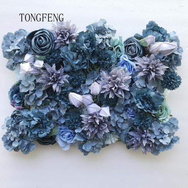 Fiori decorativi TONGFENG Blue Fleurs Artificielles Silk Rose Peony Plants 5D Flower Wall Panels Room Wedding Hogar Party Backdrop