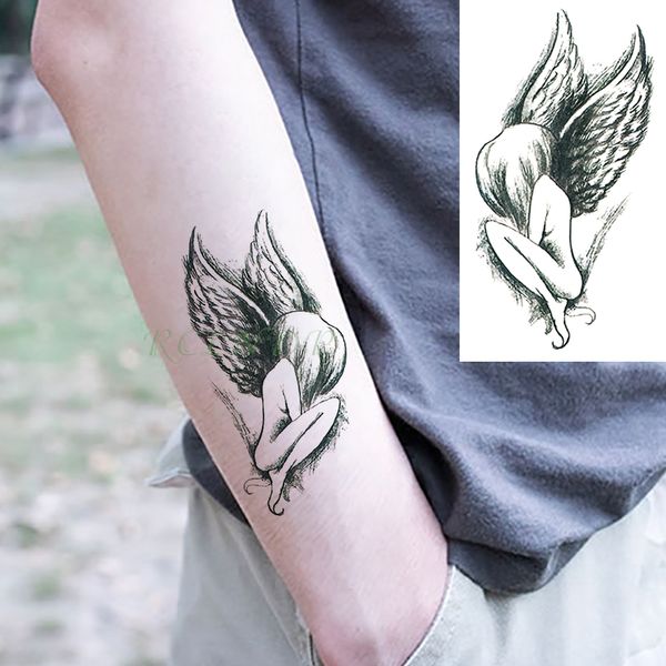Tatuaje temporal a prueba de agua pegatinas alas de Ángel tatuaje falso Flash tatuaje cuello mano pie arte corporal para niña mujer hombre niños