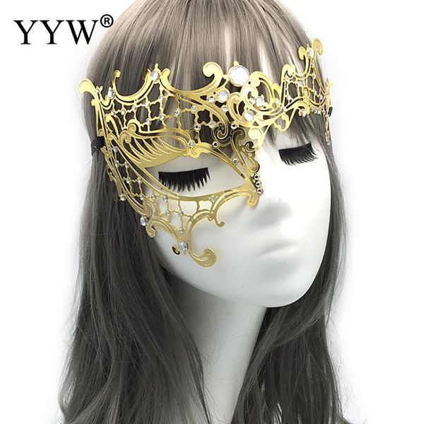 Masquerade Metal Diamond Encrusted Iron Mask Principessa per adulti Festa di Halloween Maschere per gli occhi a mezza faccia a un occhio Puntelli per spettacoli teatrali