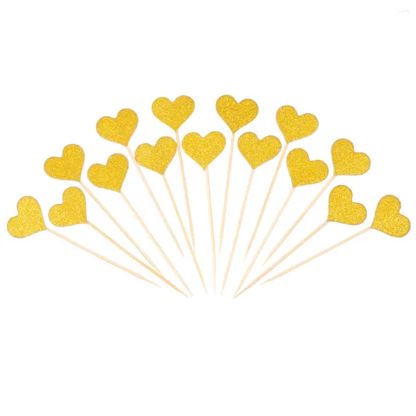 Utensílios para bolo OMZ 50 peças Coração Cupcake Toppers Glitter Dourado Grande Casamento Dourado / Chá de bebê nupcial