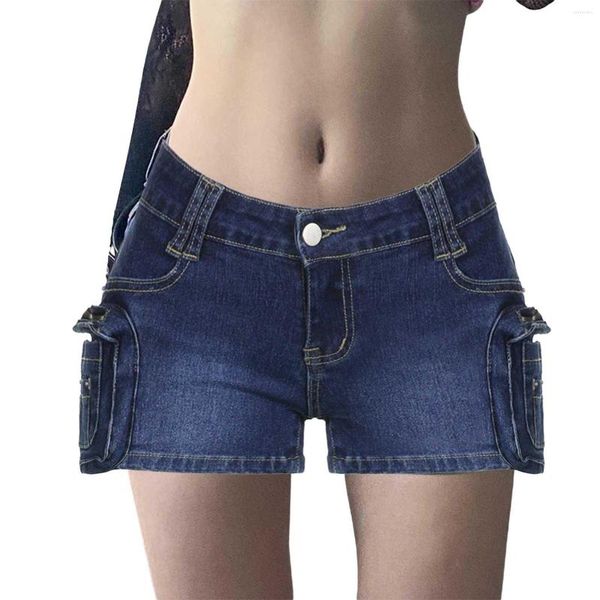 Jeans da donna American Street Wash Deep Blue Stand Pocket Stitching Vita bassa Pantaloni da ragazza attillati Super corti