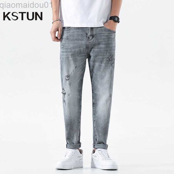 Jeans pour hommes Jeans déchirés pour hommes Sarouel Stretch Loose Fit Baggy Pants Oversize Light Blue Distressed Hip Hop Jeans Vêtements de luxe pour hommes L230724