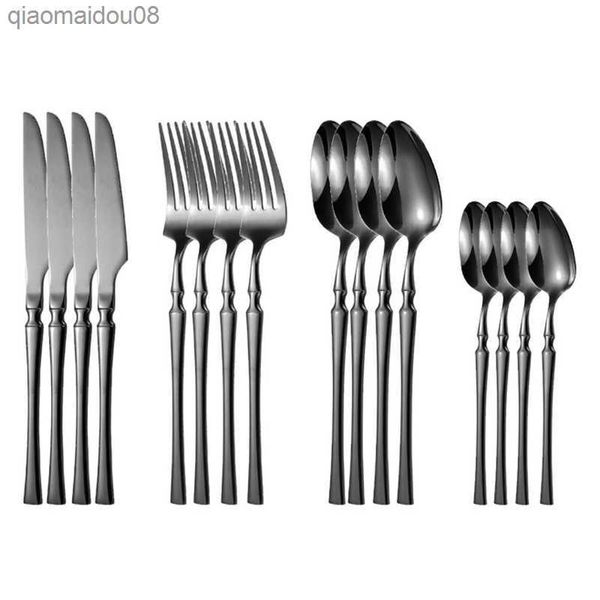 16PCS Set di posate in acciaio inossidabile dorato Forchetta Coltello da bistecca occidentale Cucchiaio Set di posate Stoviglie Set da tavola Vita piccola Talher L230704