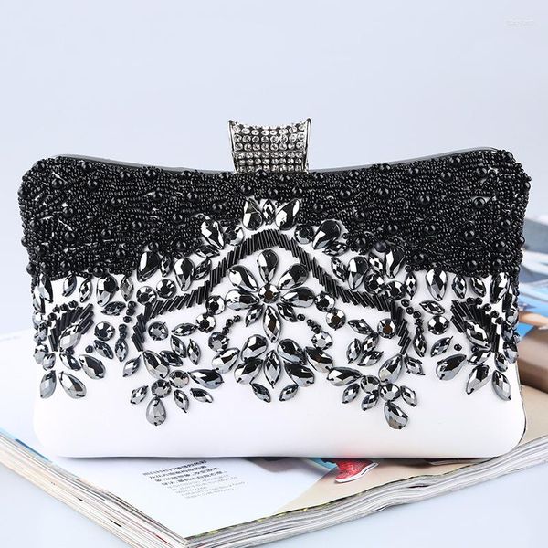 Abendtaschen Diamant Perlen Clutch Bag für Frauen Schwarz Weiß Geldbörse Kette Schulter Hochzeit Party Handtasche Damen Clutches