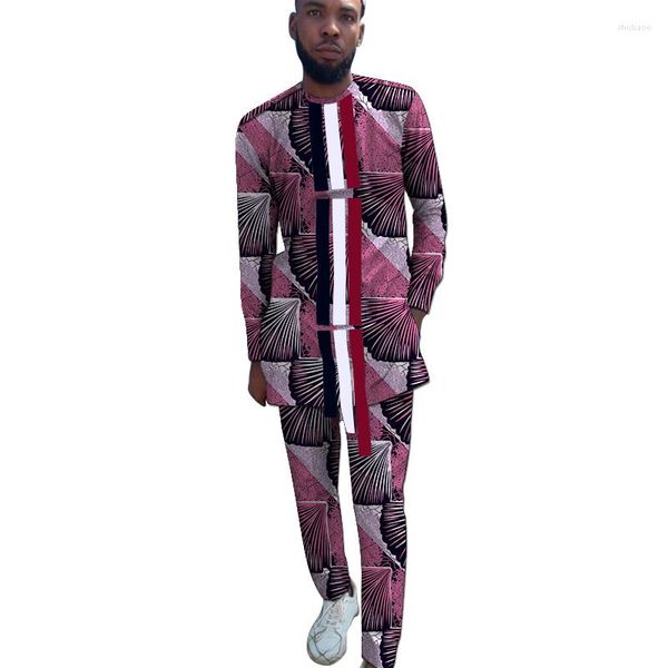 Tute da uomo Patchwork a righe Top con pantaloni Abito da sposo Stampa maschile Nigeria Abiti Abiti da festa di nozze africani personalizzati