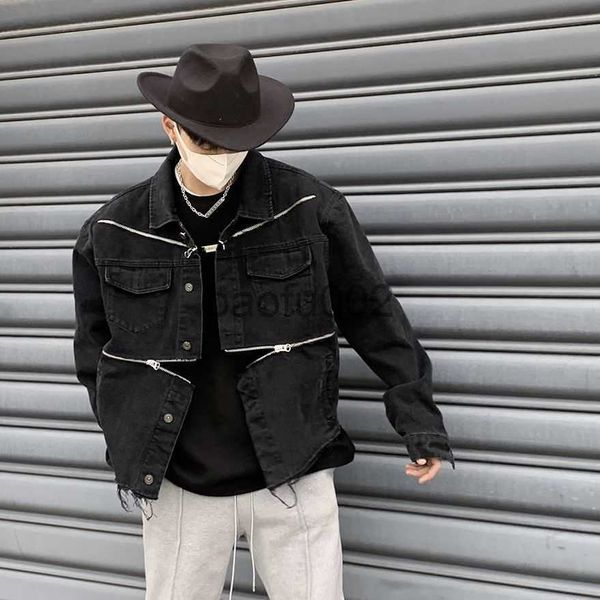 Мужские куртки европейская уличная одежда 2023 Y2K Мужская джинсовая куртка Coats Motorcycle Men's Biker Jackets Racing Jacket J230724