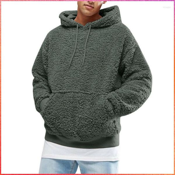 Herren Hoodies Herbst Winter Langarm PLUSH -Hemd mit Kapuzenhemd warmes Sweatshirt Solid Color Pullover Top mit Känguru -Tasche
