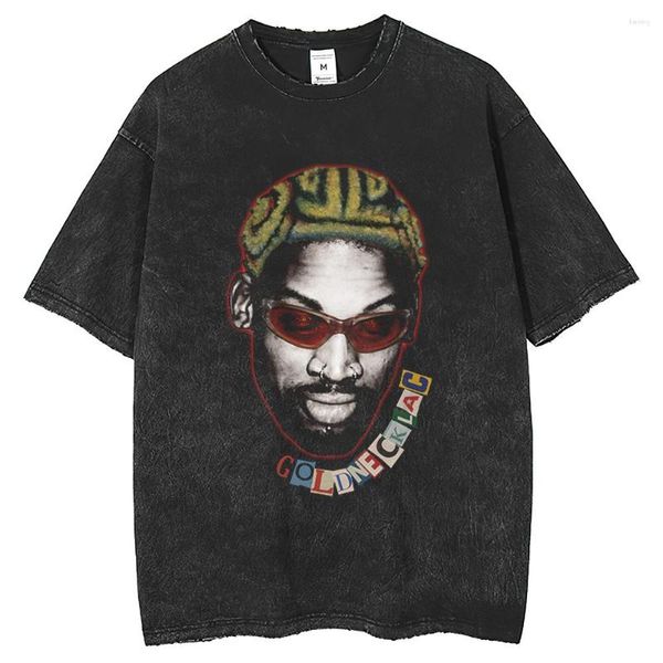 Camisetas masculinas verão lavadas Hip Hop 2023 algodão manga curta camiseta solta oversized Streetwear Rodman Graphic T-shirt Harajuku Vintage