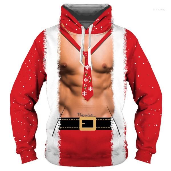 Felpe con cappuccio da uomo 2023 Felpa con cappuccio stampata in 3D di Natale Divertente felpa unisex con pullover cosplay di Babbo Natale