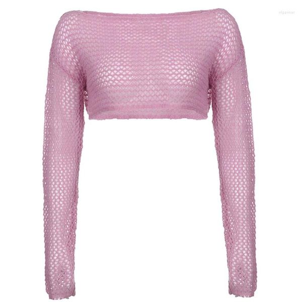 Maglioni da donna Coprispalle lavorati a maglia rosa Top corti per donna T-shirt chic Grembiule allentato