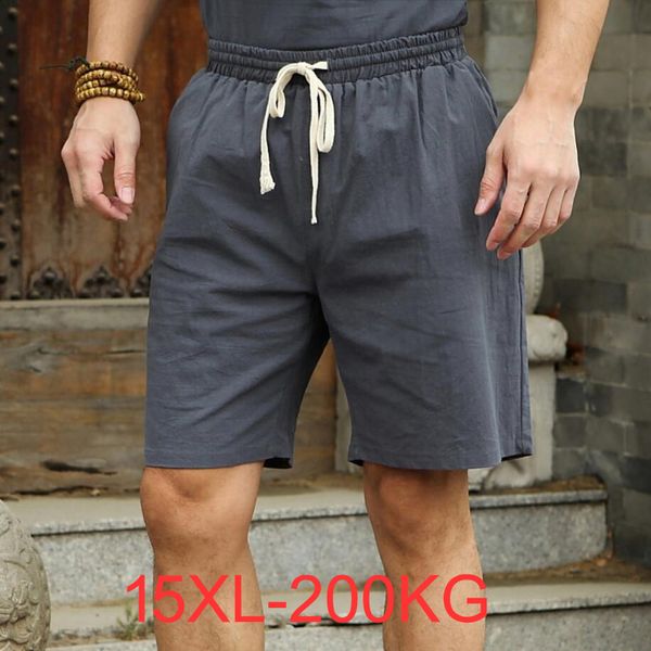 Pantaloncini di lino in cotone Uomo Big Tall Summer Plus Size 2XL 7XL 8XL 15XL 14XL 200KG Vita elastica Casual Lino Abbigliamento da spiaggia maschile in lino