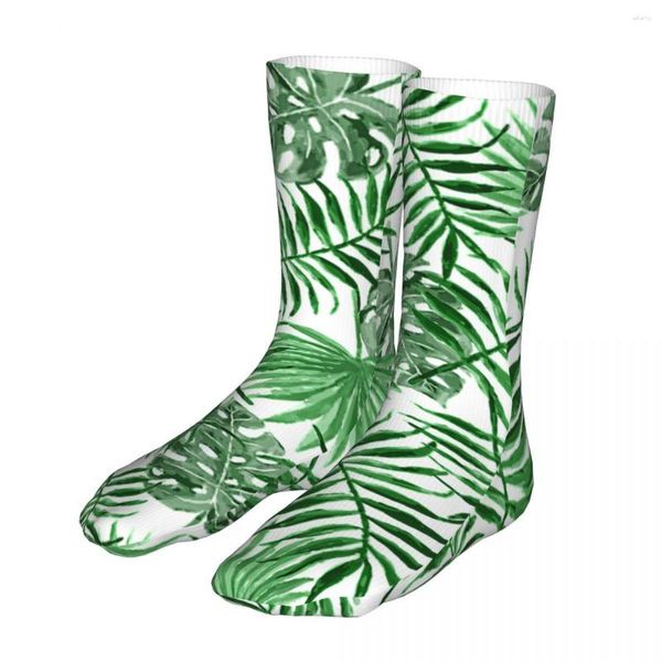 Meias masculinas femininas loucas tropicais de verão verdes palmeiras havaianas meias florais primavera verão outono inverno